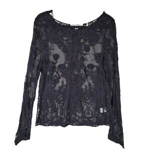 Have Mesh Crochet Embroidered Sheer Top Womens Medium Black Gothic Whimsigoth